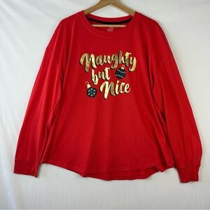 Secret Treasures Pajama Top XL 16-18 Red Christmas NAUGHTY BUT NICE Long Sleeve
